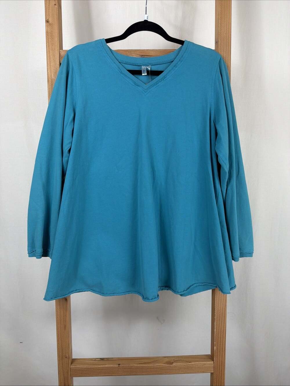 NWT Kleen Turquoise V Neck 3/4 Sleeve Scoop Neck Oversized Top #1146 Size SMALL